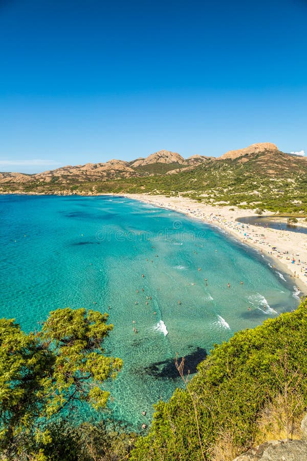 Aerial view of Rondinara beach in Corsica Island in France 