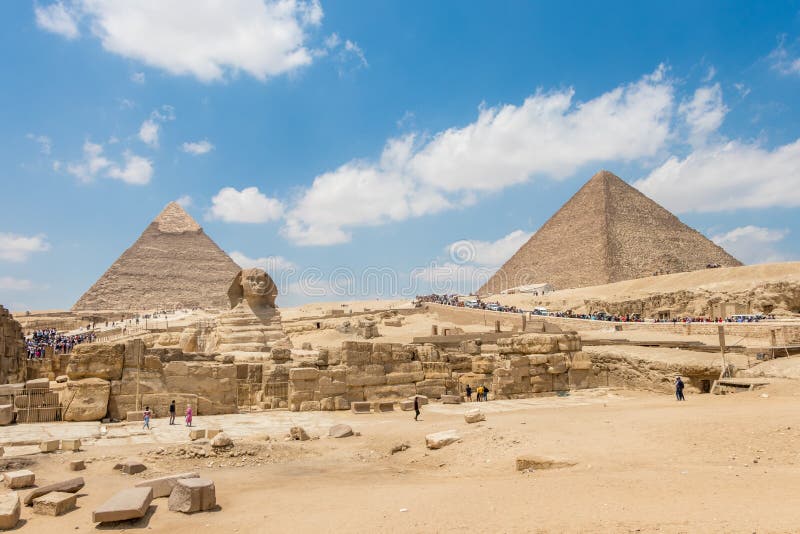 Ostrosłup Khafre, Khufu i Wielki sfinks Giza, zdjęcie royalty free Ostrosłup Khafre, Khufu i Wielki sfinks Giza, zdjęcie royalty free