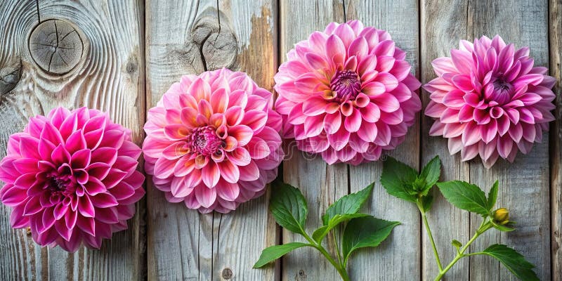 Oszałamiający różowy Dahlia Blooms on the Rustic Whitewashed Wood Background A Uniwersalny Mockup for Floral Design Invitations ilustracji