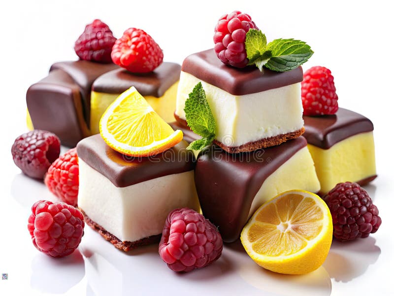 Oszałamiający strzał drona z airy lemon raspberry czekoladowe marshmallows gourmet zdjęcia deserów dla bloga lub strony internetow royalty ilustracja