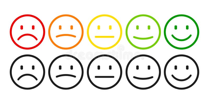 Otaksowanie emoticons od negatywu pozytyw, ustawia emocję Kategoria, poziom satysfakci ocena ilustracji Otaksowanie emoticons od negatywu pozytyw, ustawia emocję Kategoria, poziom satysfakci ocena ilustracji