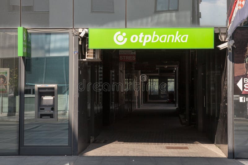 OTP Bank OTP Banka logo on their main office for Vukovar. OTP Bank Group is one of the largest Hungarian banks