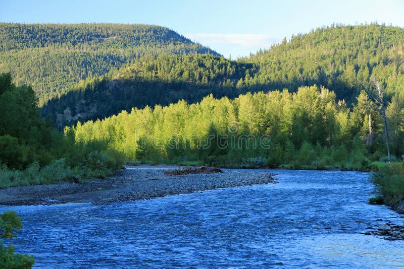 Ottaljus skiner på kullarna och popplarna längs den lägre Nicola River, British Columbia royaltyfria bilder Ottaljus skiner på kullarna och popplarna längs den lägre Nicola River, British Columbia royaltyfria bilder