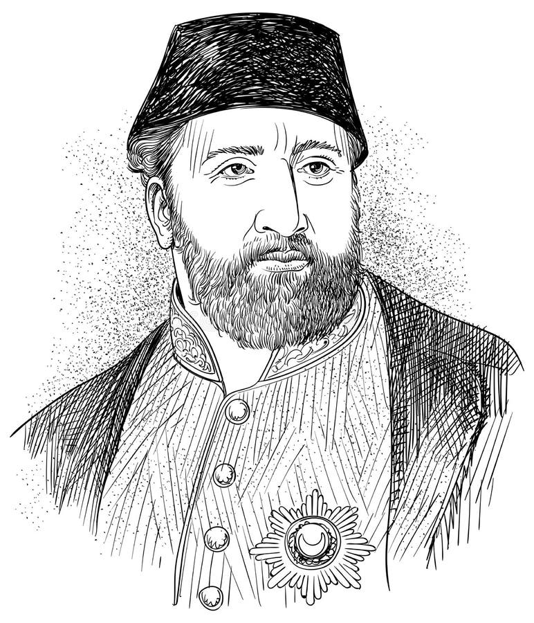 Ottoman Sultan Abdulaziz line art portrait, vector vector illustration.