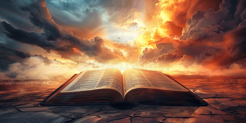Otwarta Biblia o Krakowie Ziemia pod Dramatycznym Niebem royalty ilustracja