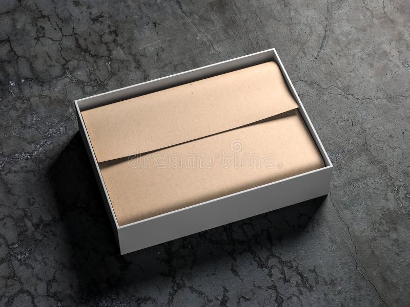 Otwiera Białego prezenta pudełko pakuje Mockup z Kraft opakunkowym papierem na betonowej podłodze ilustracja wektor Otwiera Białego prezenta pudełko pakuje Mockup z Kraft opakunkowym papierem na betonowej podłodze ilustracja wektor