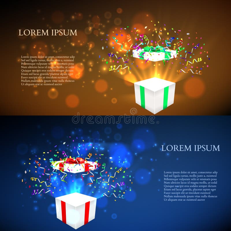 Otwiera prezent z fajerwerkami od confetti wektor royalty ilustracja Otwiera prezent z fajerwerkami od confetti wektor royalty ilustracja