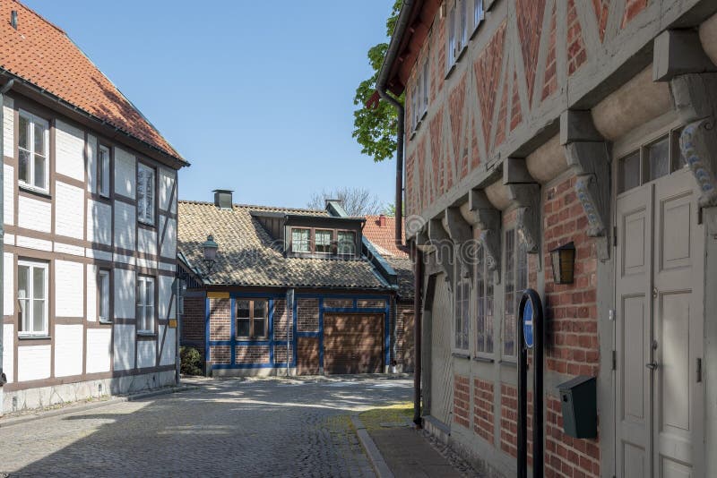 Oud deel van Ystad in Zweden royalty-vrije stock afbeeldingen