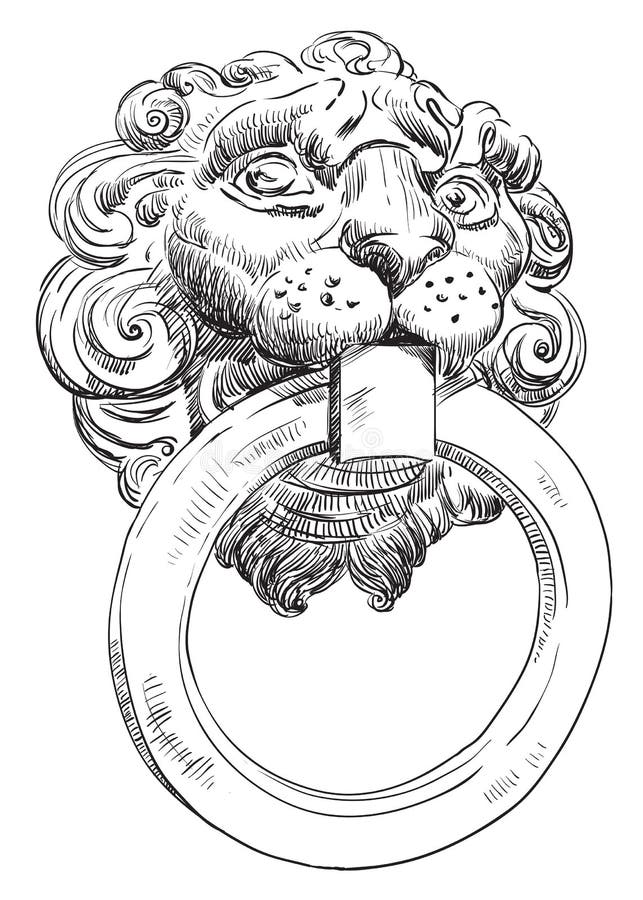 Oud deurhandvat in de vorm van een leeuw` s hoofd vector illustratie Oud deurhandvat in de vorm van een leeuw` s hoofd vector illustratie