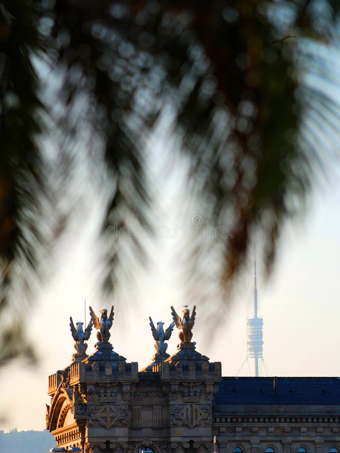 Communicatie Van Barcelona Toren Stock Afbeelding Image of blauw