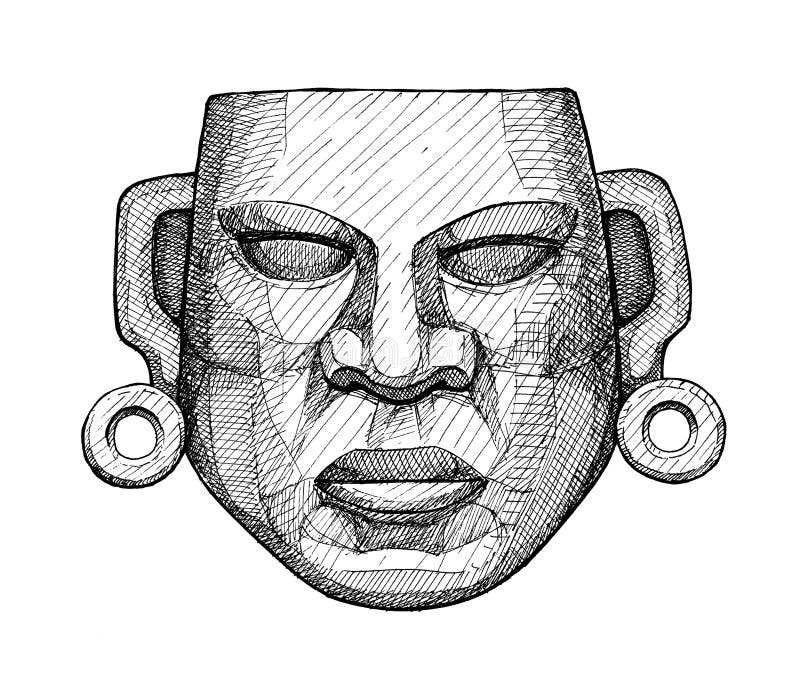 Oud jade Mexicaans masker, uitstekende handtekening stock illustratie Oud jade Mexicaans masker, uitstekende handtekening stock illustratie