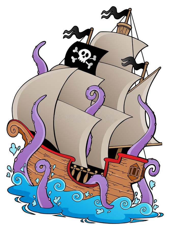 Oud piraatschip met tentakels royalty-vrije illustratie Oud piraatschip met tentakels royalty-vrije illustratie