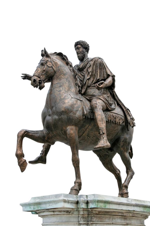 The Equestrian Statue of Marcus Aurelius (ancient roman statue dated 175 AC) is made of bronze and stands 11' 6'' tall. The statue is the subject of the 0. 50 Italian euro coin. Isolated on white background for rapid masking. The Equestrian Statue of Marcus Aurelius (ancient roman statue dated 175 AC) is made of bronze and stands 11' 6'' tall. The statue is the subject of the 0. 50 Italian euro coin. Isolated on white background for rapid masking.