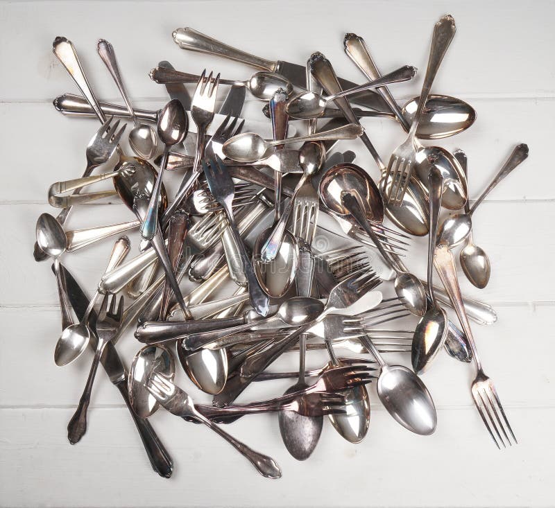 Oud zilveren bestek stock foto. Image of zilver, theelepeltje 61853732