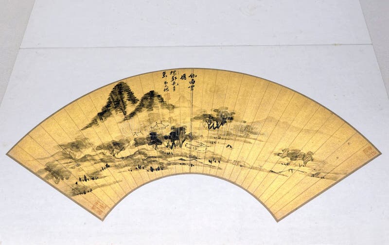 Oude Chinese het schilderen ventilator stock afbeelding Oude Chinese het schilderen ventilator stock afbeelding
