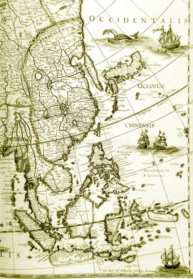 Oude gele kaarten van Zuidoost-Azië