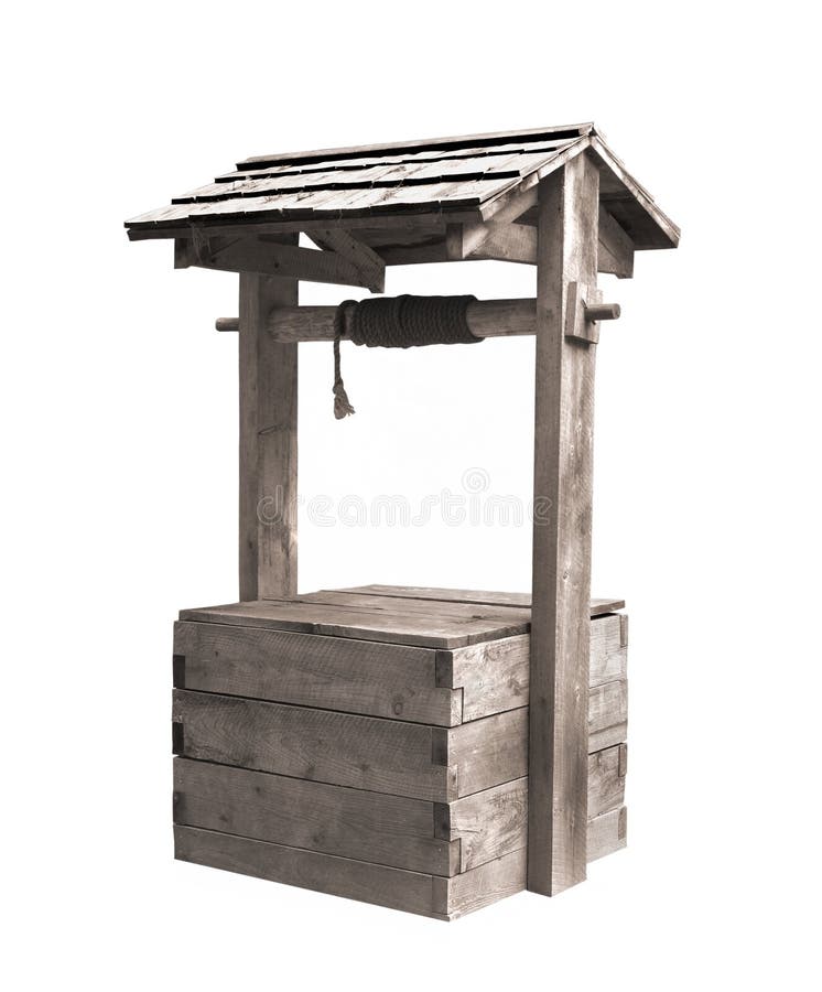 Oude houten waterput met geïsoleerdo dak. royalty-vrije stock afbeelding Oude houten waterput met geïsoleerdo dak. royalty-vrije stock afbeelding