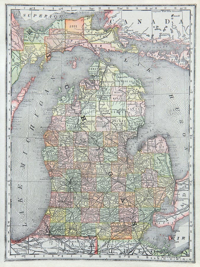 Oude Kaart van Lager Michigan