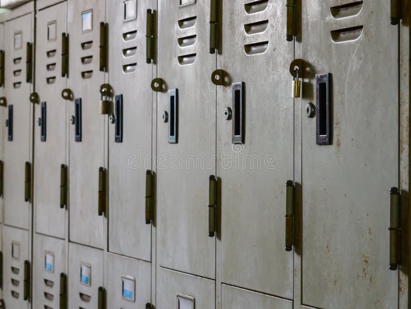 A row of old lockers. A row of old lockers