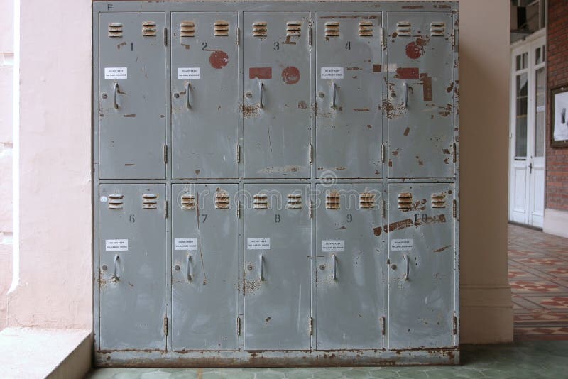 A row of old lockers left on hallway. A row of old lockers left on hallway.