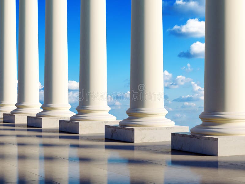 Aerial ancient columns in the clouds. 3D illustration. Aerial ancient columns in the clouds. 3D illustration.
