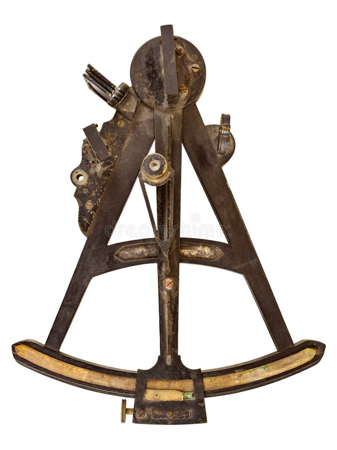 Oude maritieme die sextant op wit wordt geïsoleerd