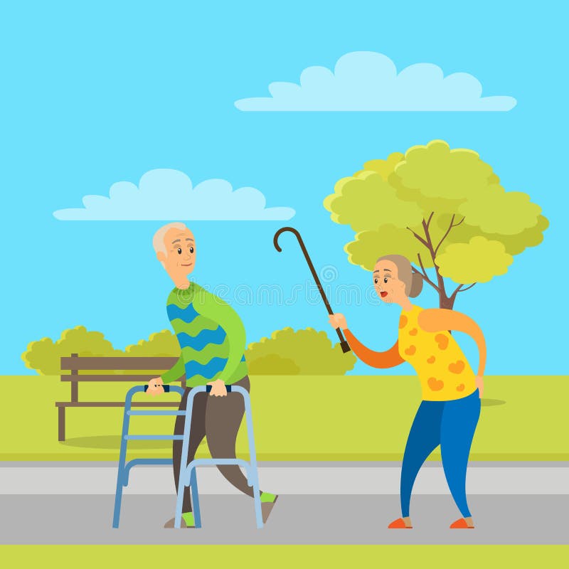 Oude Mensen die in Park, Gepensioneerdevector lopen vector illustratie Oude Mensen die in Park, Gepensioneerdevector lopen vector illustratie