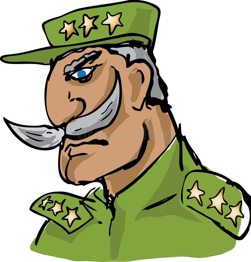 Old military army general officer with impressive mustache, hand-drawn illustration. Old military army general officer with impressive mustache, hand-drawn illustration