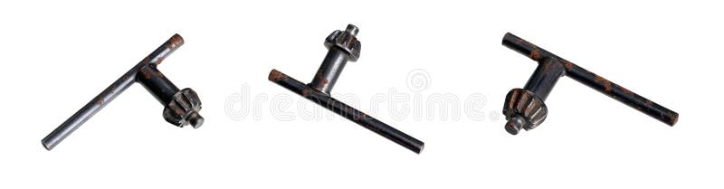 Oude roestboor op een witte achtergrond stock afbeeldingen