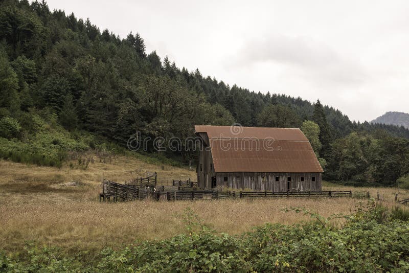 Oude schuur met rood dak in landelijk Oregon stock foto's Oude schuur met rood dak in landelijk Oregon stock foto's