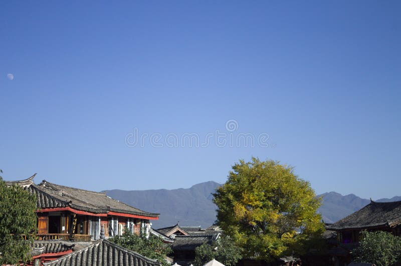 Oude Stad van Lijiang - Dakmening royalty-vrije stock afbeeldingen Oude Stad van Lijiang - Dakmening royalty-vrije stock afbeeldingen