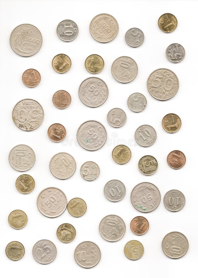 Oude Turkse Muntstukkeninzameling op Geïsoleerde Witte Achtergrond royalty-vrije stock fotografie Oude Turkse Muntstukkeninzameling op Geïsoleerde Witte Achtergrond royalty-vrije stock fotografie