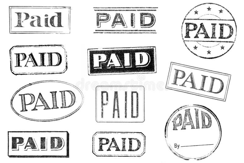 A set of large, distressed PAID stamps isolated on white. Ideal for bitmap brushes, retro collages, etc. A set of large, distressed PAID stamps isolated on white. Ideal for bitmap brushes, retro collages, etc.