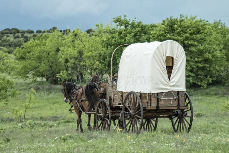 Oude westelijke behandelde wagen in de vlaktes van Texas