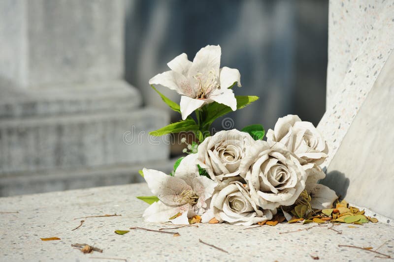 Oude witte valse bloem op graf