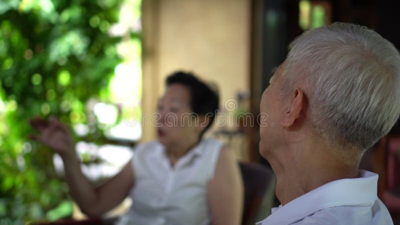 Ouderen Aziatisch paar leuke conversatie met vrienden