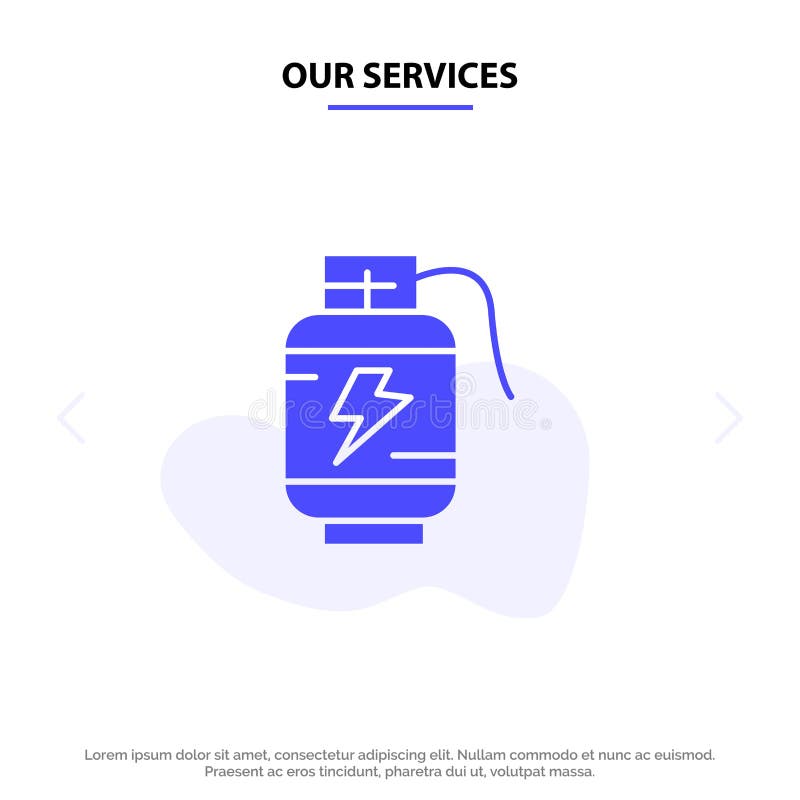 Our Services Accumulator, Battery, Power, Charge Solid Glyph Icon Web card Template