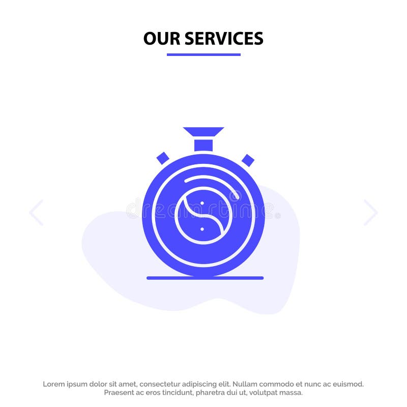 Our Services Clock, Concentration, Meditation, Practice Solid Glyph Icon Web card Template vector illustration