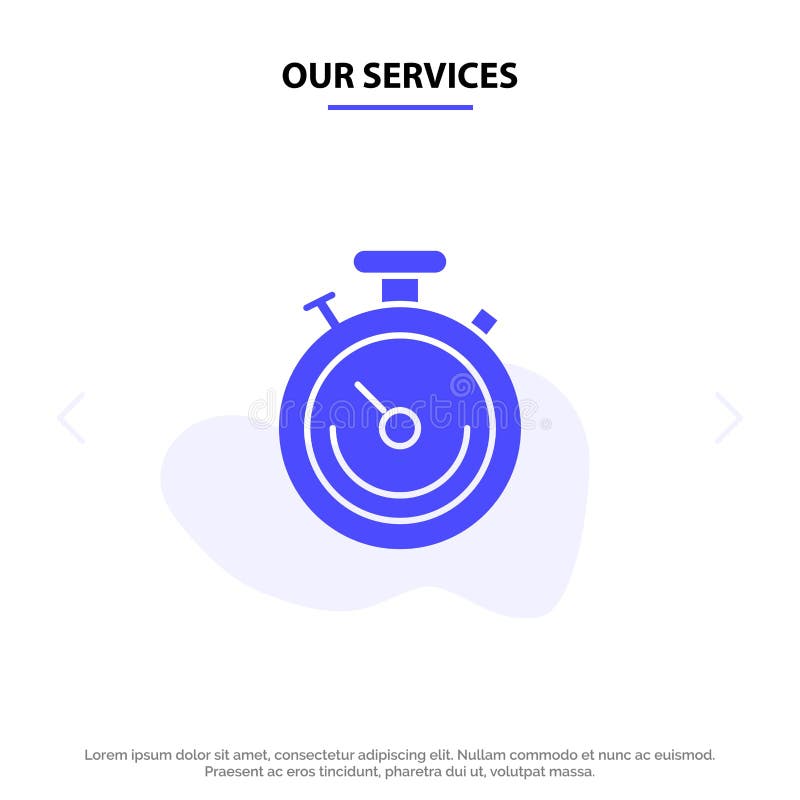 Our Services Clock, Sports, Stopwatch, Time Solid Glyph Icon Web card Template vector illustration