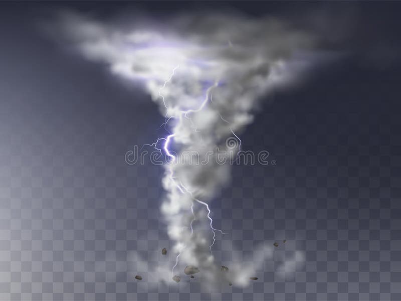 Ouragan réaliste de vecteur, tornade avec la foudre illustration de vecteur Ouragan réaliste de vecteur, tornade avec la foudre illustration de vecteur