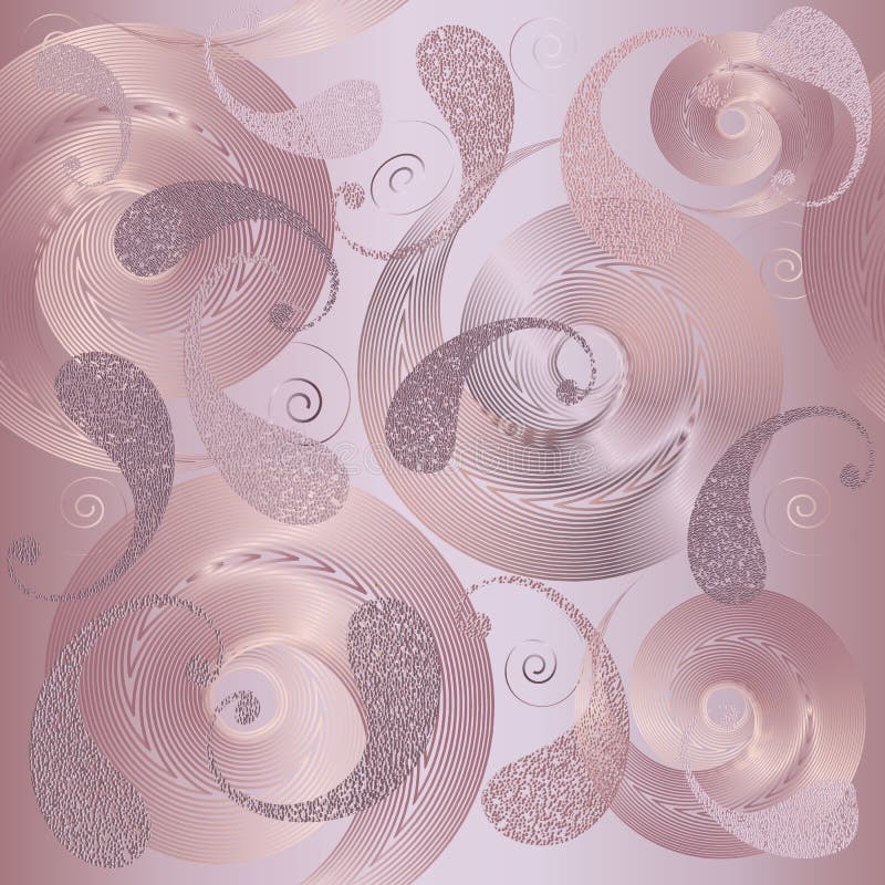 Ouro de Rosa Teste padrão sem emenda glittery floral de 3d Paisley Textura de seda brilhante da elegância A linha arte do ondeame ilustração stock Ouro de Rosa Teste padrão sem emenda glittery floral de 3d Paisley Textura de seda brilhante da elegância A linha arte do ondeame ilustração stock