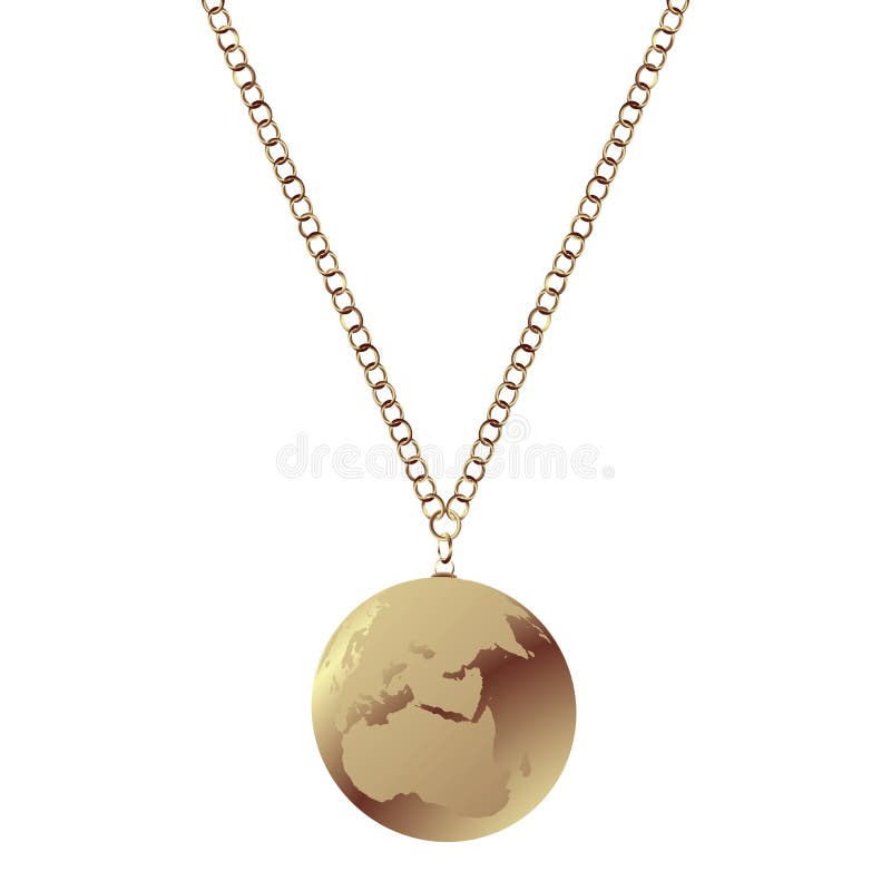 Polished gold necless with earth globe and chain. Polished gold necless with earth globe and chain