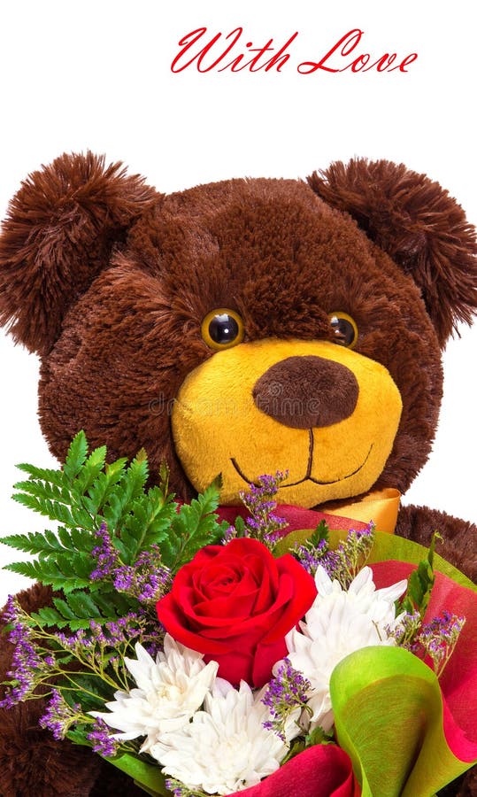 Ours De Nounours De Sourire Drôle Avec Un Bouquet Des Fleurs Image stock -  Image du composition, fermer: 52016961