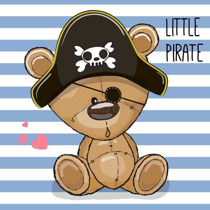 Ours mignon de bande dessinée dans un chapeau de pirate illustration libre de droits Ours mignon de bande dessinée dans un chapeau de pirate illustration libre de droits