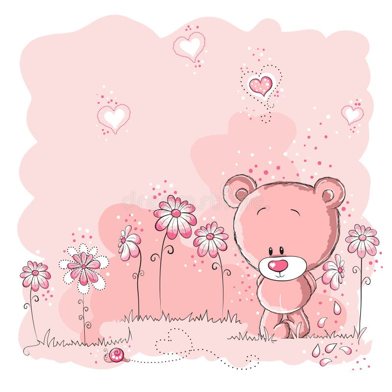 Ours mignon retenant une fleur illustration de vecteur Ours mignon retenant une fleur illustration de vecteur