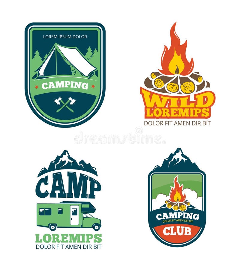 Outdoor Adventure Camp, Hiking Camping Vector Labels, Emblems, Logos ...