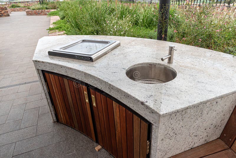 Outdoor Bbq And Sink On Top Of Apartment Block Stock Photo Image