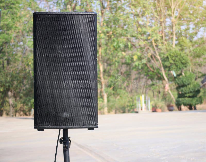 Outdoor Black Speaker Cabinet Selectable Focus Copy Space Stock