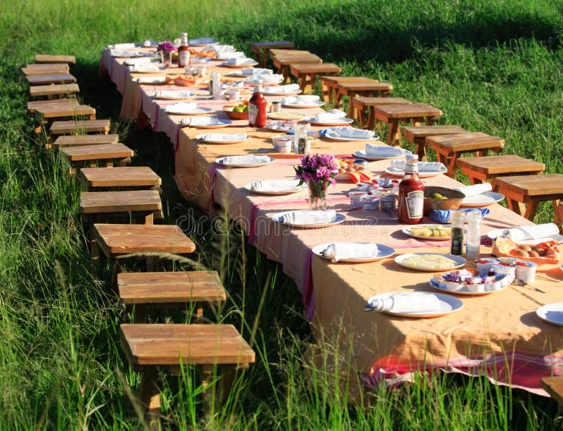 Outdoor Breakfast Toast Shows Meal Time and Breaks Stock Photo Image