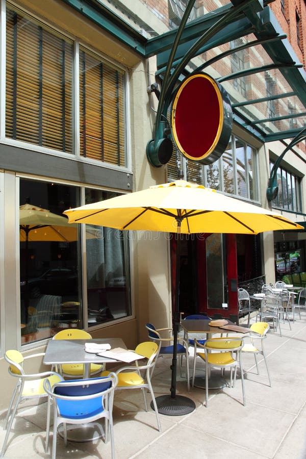 Outdoor Restaurant and Green Umbrellas; Stock Image - Image of ...